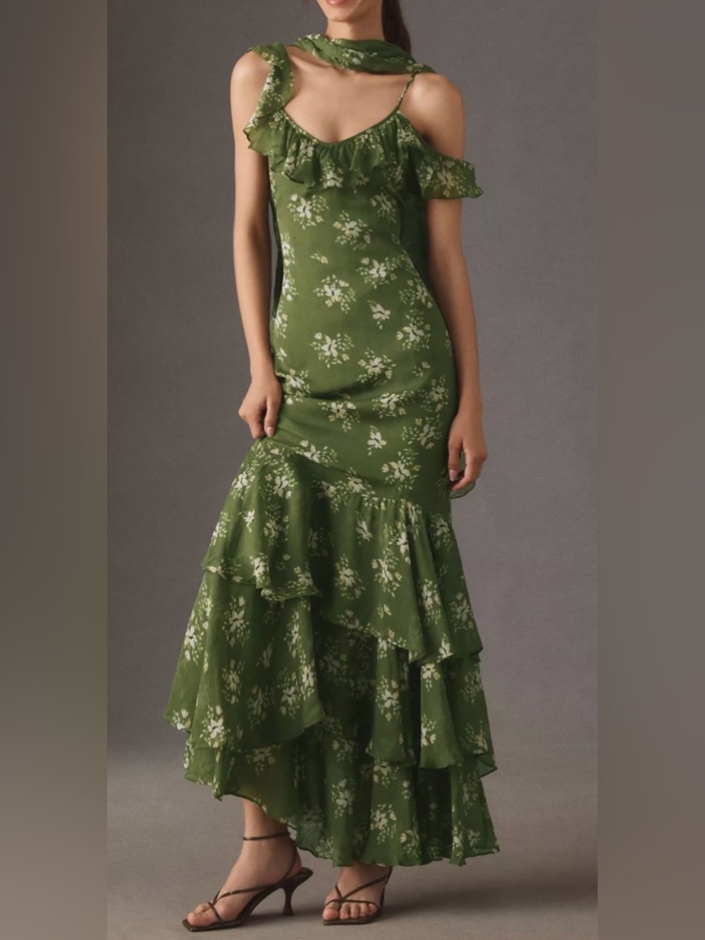 BHLDN Green Jules Scarf Off-Shoulder Maxi Dress NWT